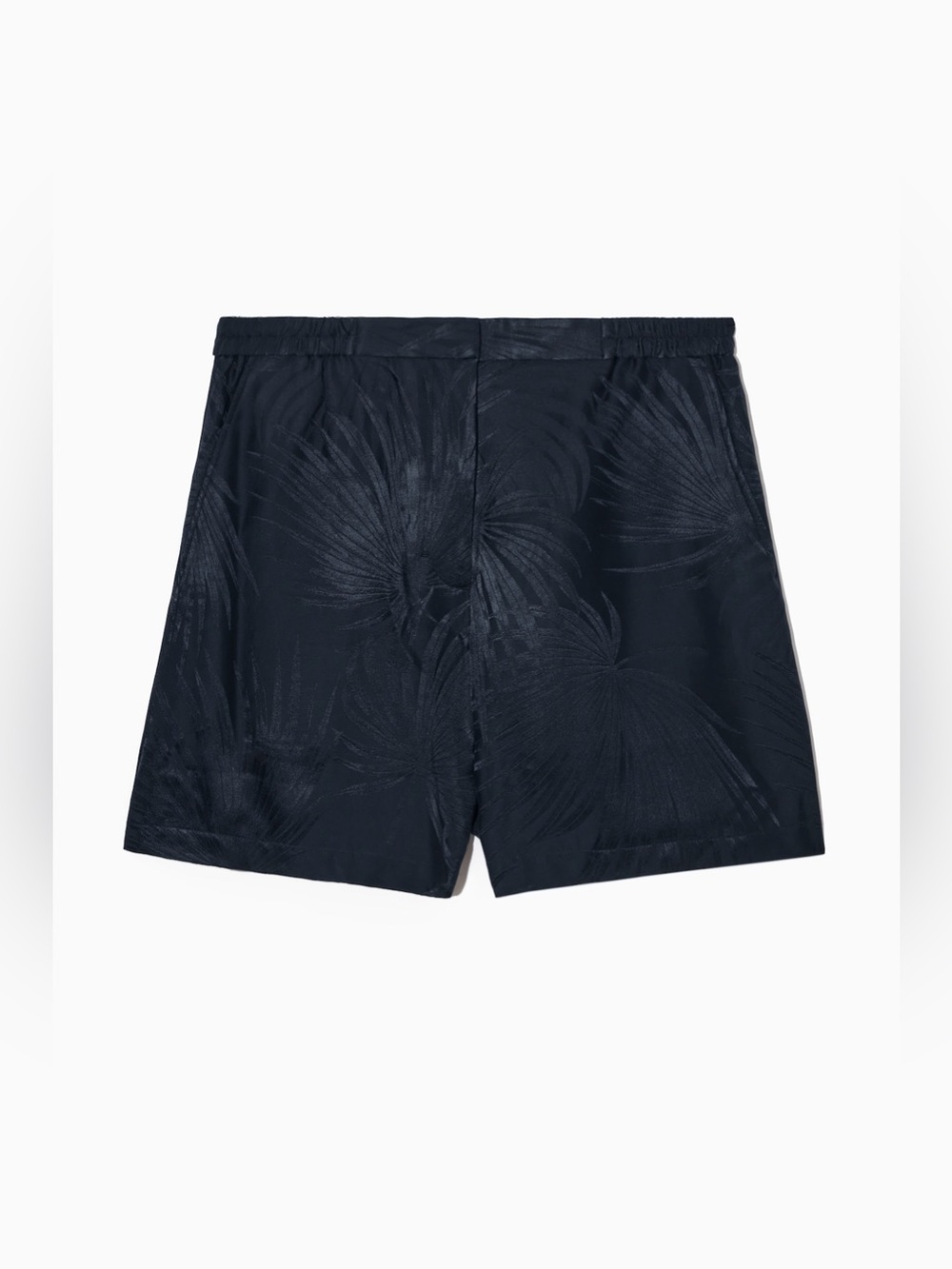 NWT $135 COS Navy Subtle Sheen Tropical Palm Large SILK-BLEND JACQUARD SHORT